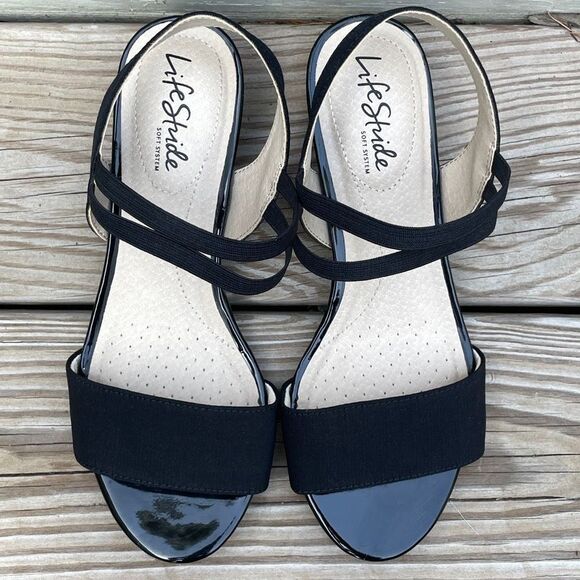 Life Stride Yolo Women's Black Ankle Strap Wedge Sandals Size 7 NWOT - Picture 4 of 8